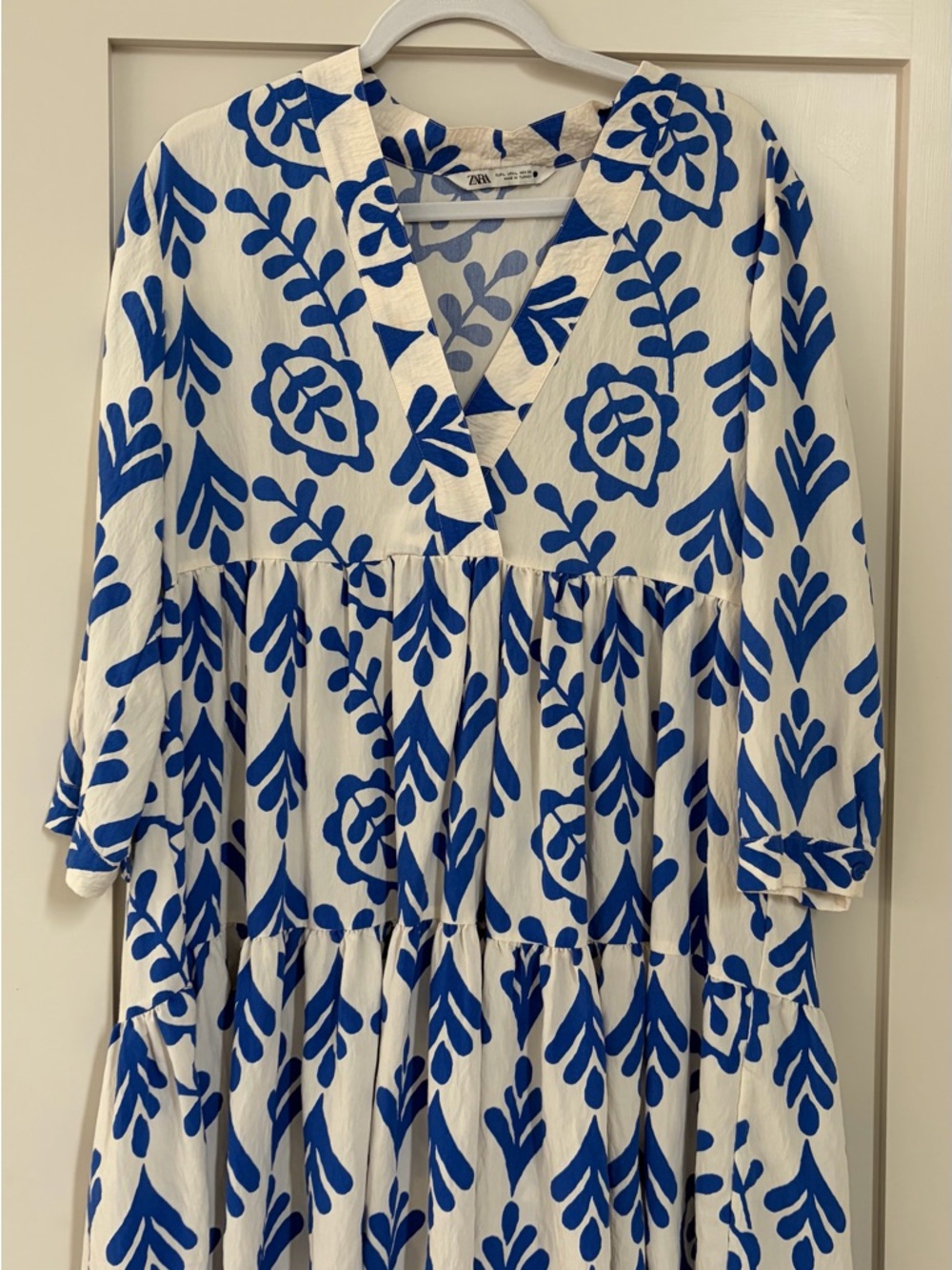 Zara Cream Dress with Bold Blue Botanical Print